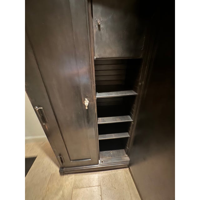Metal Vintage Gunmetal Steel Safe Cabinet For Sale - Image 7 of 12