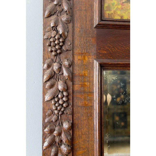 Antique Carved Oak Framed Mirror with Painting, 1920s For Sale - Image 12 of 18