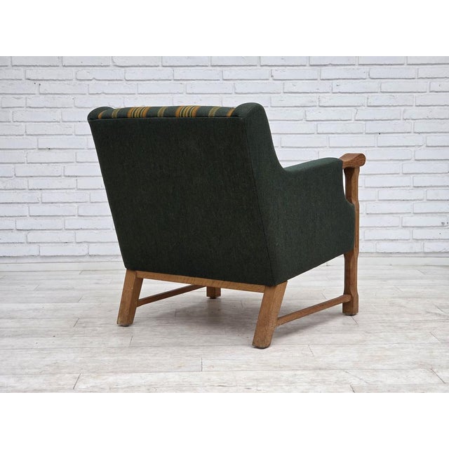 Danish Armchair in Green Furniture Wool and Oak Wood, 1970s For Sale - Image 14 of 18