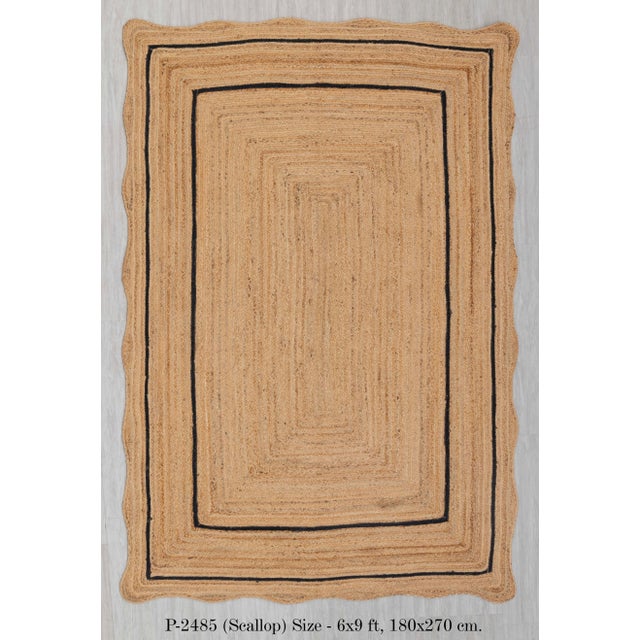 Black Natural Jute Wave Scallop Rug 2.5x8 Ft. For Sale - Image 9 of 12