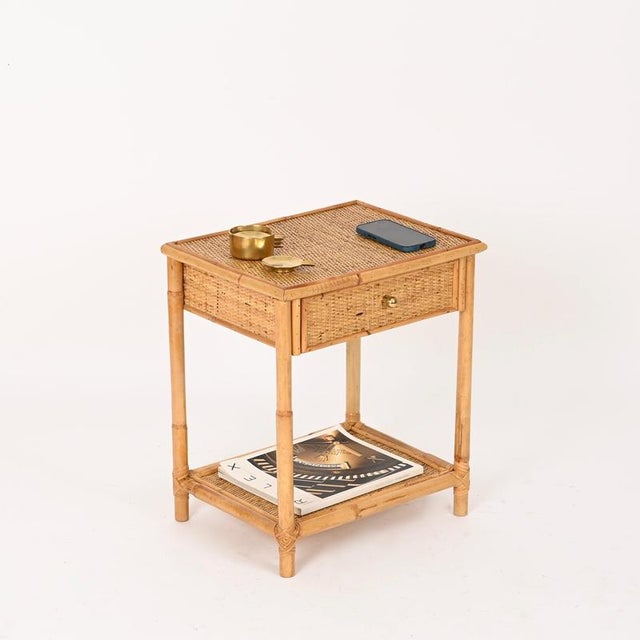 French Riviera Nightstands in Bamboo, Rattan and Brass, Italy, 1970s, Set of 2 For Sale - Image 10 of 16