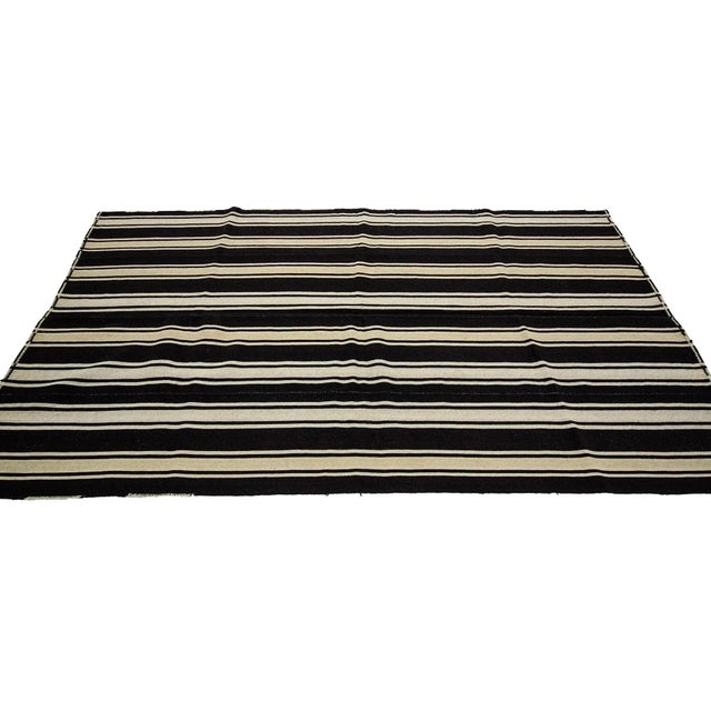 Contemporary 1960s Vintage Brown & Ivory Vintage Striped Kilim Rug- 4′11″ × 9′ For Sale - Image 3 of 7