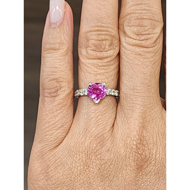Modern 0.60 Ct Natural Pink Sapphire & Diamond Ring, Size 4.5 For Sale - Image 3 of 10