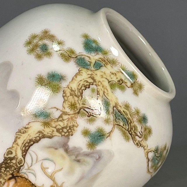 Chinese Famille Rose Porcelain Water Pot With Deer & Pine Motif For Sale - Image 9 of 9