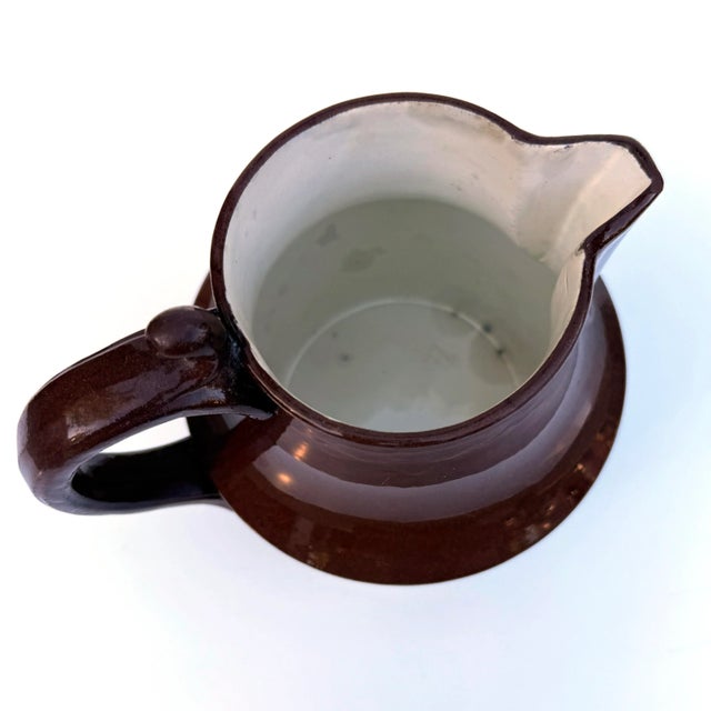 Ceramic Antique Sarreguemines One-Handled Pitcher — Brown Glaze, White Interior — Pre-Wwi For Sale - Image 7 of 9