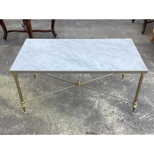 1950s French Marble & Brass Coffee Table For Sale - Image 5 of 7