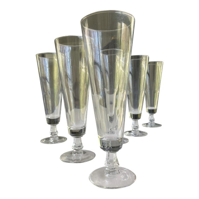 Vintage Midcentury Style Pilsner, Tall Beer Glasses Set of 6 For Sale