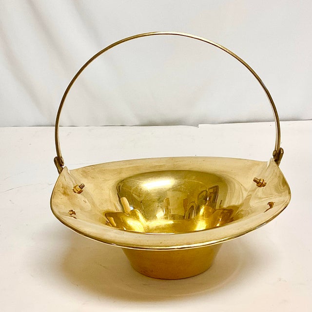1980s Hollywood Regency Boho Chic Brass Basket Planter For Sale - Image 9 of 9