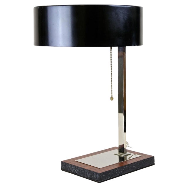 Mid-Century Chromed Table Lamp with Black Metal Lamp Shade, Austria, 1950s For Sale