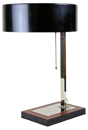 Mid-Century Chromed Table Lamp with Black Metal Lamp Shade, Austria, 1950s