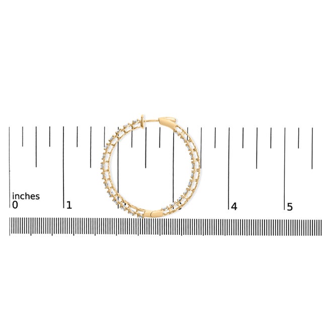 14K Yellow Gold 7.0 Cttw Round Brilliant Cut Diamond 1-¾ Inside Out Hinged Leverback Hoop Earrings (I-J Color, I1-I2 Clarity) For Sale In New York - Image 6 of 6