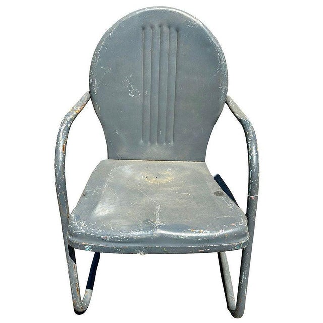 Mid-Century Steel Round Streamline Springer Patio Outdoor Lounge Chair, Pair For Sale - Image 4 of 6