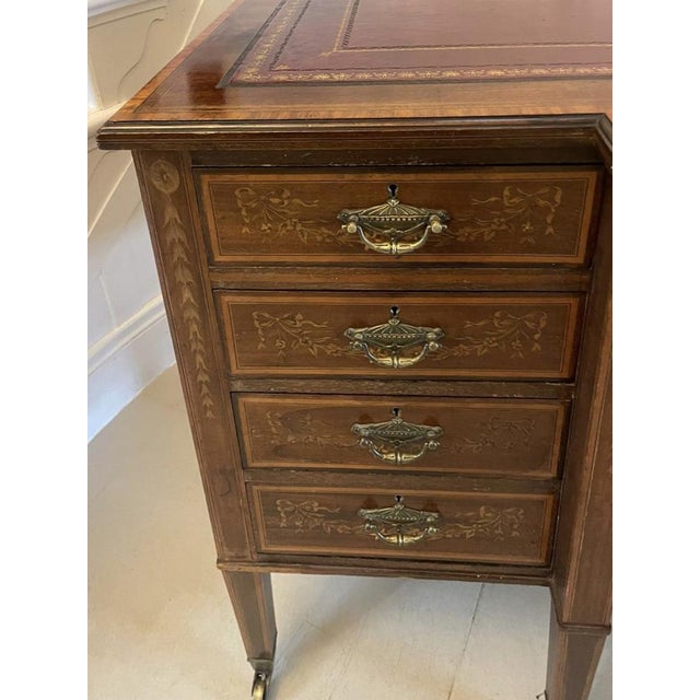 Antique Victorian Mahogany Inlaid Kneehole Desk by Edwards and Roberts, 1880s For Sale - Image 13 of 14