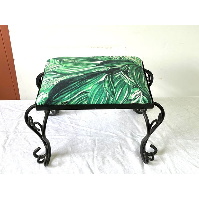Italian Vintage Iron Stool in a Botanical Fabric by Pierre Frey For Sale In Atlanta - Image 6 of 7