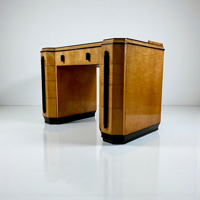 1920s Art Deco Desk in Satin Birchwood attributed to Heals, London, 1920s For Sale - Image 5 of 10