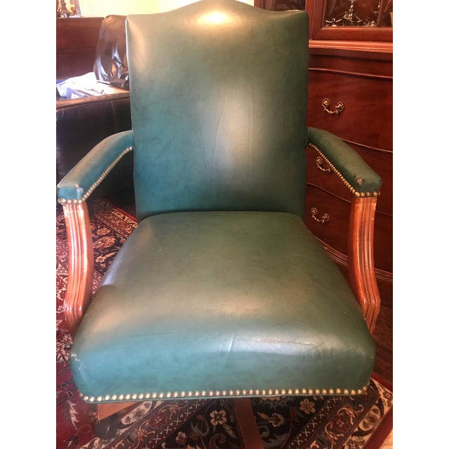 Ethan Allen "The Lee" Rolling Dark Green Leather Desk Chair Chairish