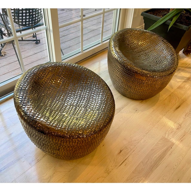 1980s Modern Ceramic Textured Stools, a Pair For Sale - Image 11 of 11