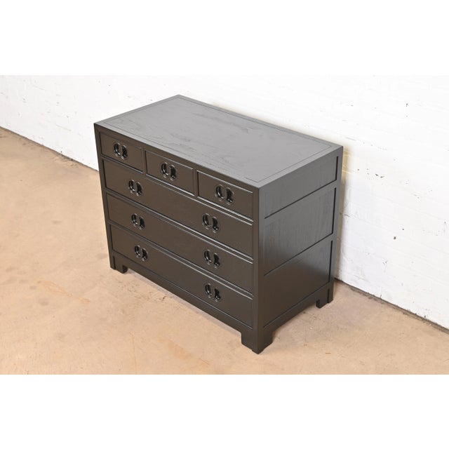 Mid-Century Modern Michael Taylor for Baker Far East Collection Black Lacquered Dresser Chest, Newly Refinished For Sale - Image 3 of 13