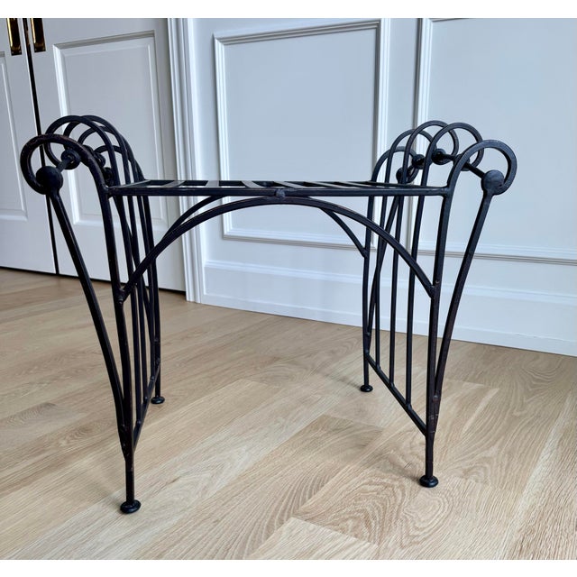 Mid-Century Modern Vintage French Hand Forged Wrought Iron Vanity Bench For Sale - Image 3 of 10