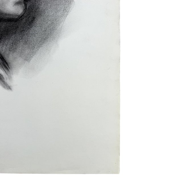 Vintage Charcoal Portrait Drawing of a Woman With Headband and Swept Curls For Sale - Image 4 of 11