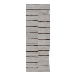 Vintage Turkish Striped Kilim Gallery in Brown & Cream 4'2 X 12'8 For Sale