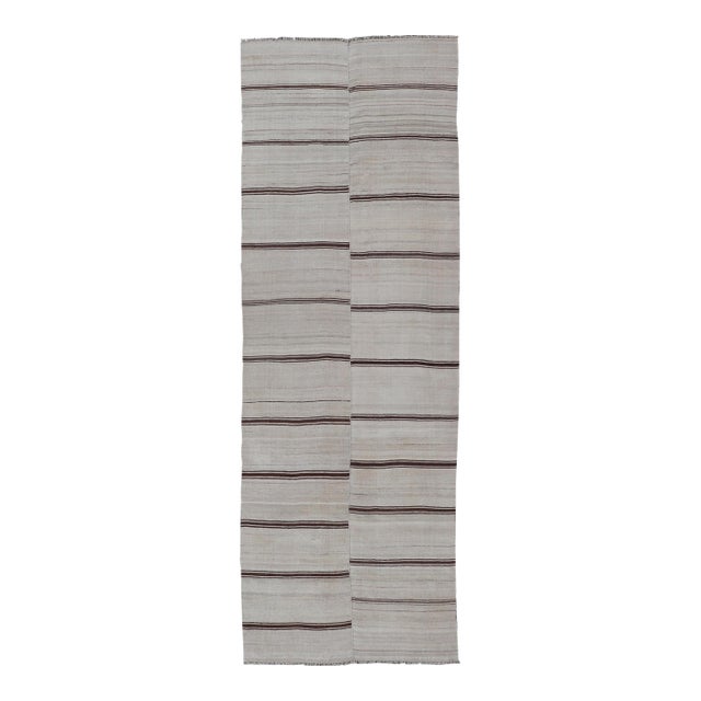 Vintage Turkish Striped Kilim Gallery in Brown & Cream 4'2 X 12'8 For Sale