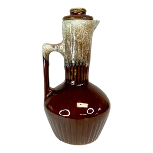 Mid-Century Boho Chic Arts & Crafts Brown Drip Glazed Ewer Pitcher.