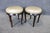Early 21st Century Pair of Barbara Barry for Baker Round Vanity Stools With Leather Upholstery and Sculpted Wood Bases For Sale - Image 5 of 7