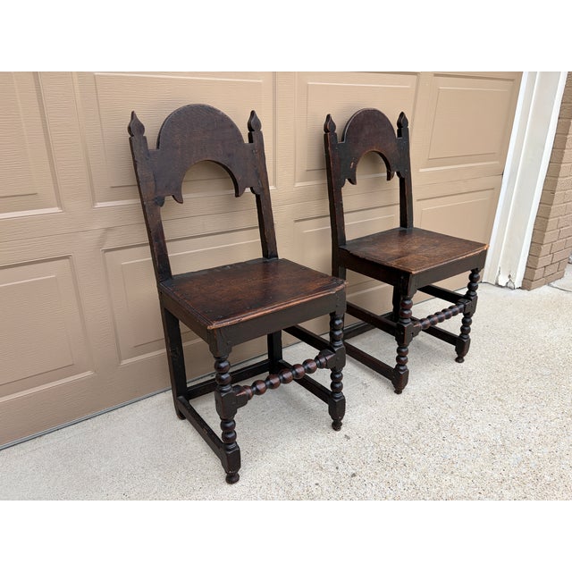 17th Century English Yorkshire Oak Backstool Chairs, a Pair For Sale - Image 4 of 17