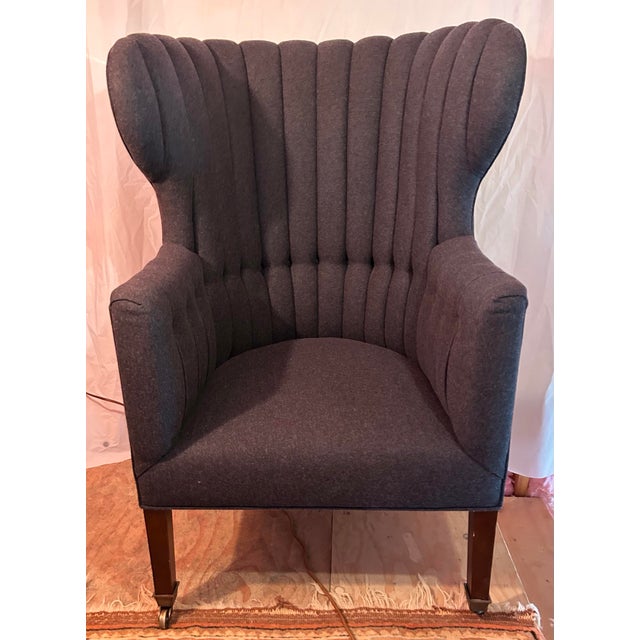 A Pair of Custom Bench-Made Georgian Style Wingback Chairs by Cisneros Upholstery (Chicago) – Wool Flannel For Sale - Image 4 of 8