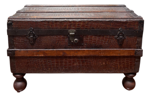 Antique 1920’s Crocodile Leather Steamer Trunk Coffee Table