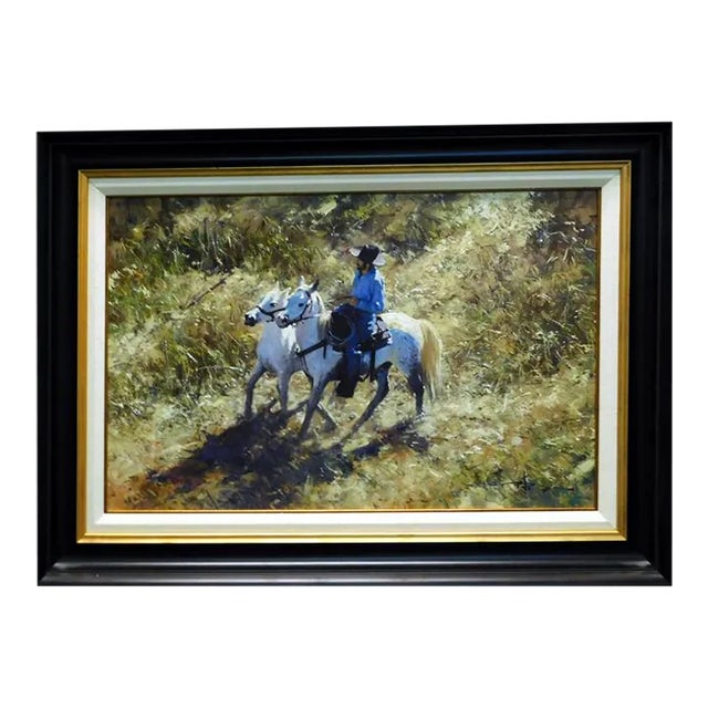 Robert Hagan "Training a New One" Oil on Canvas Hand Signed For Sale