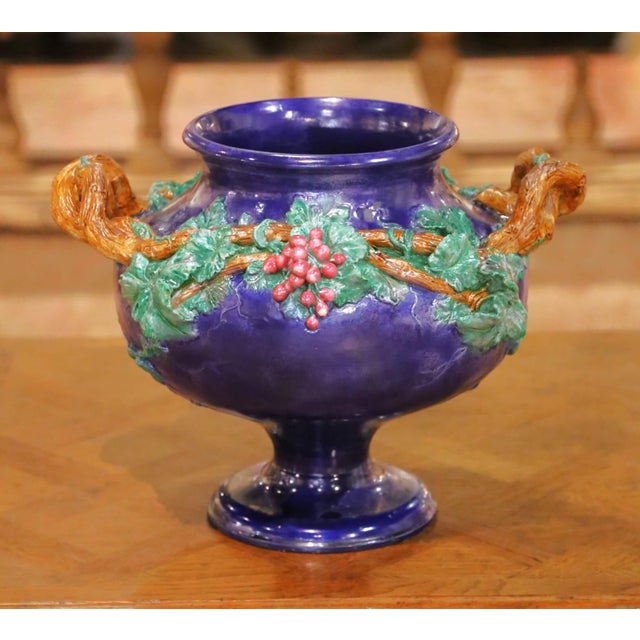 Mid 19th Century 19th Century French Barbotine Terracotta Urn Signed MI De Sèvres 1858 For Sale - Image 5 of 11