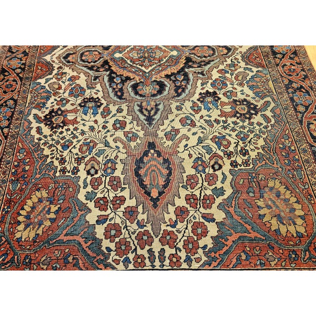 19th Century Persian Farahan Sarouk Area Rug, Hand-Knotted Wool, Floral Medallion Pattern, Ivory & Blue, 4x7 For Sale - Image 11 of 14