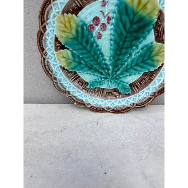 French Majolica chesnut leaf plate , circa 1890. 7.3 inches diameter.