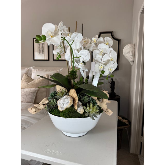 Vintage Amthor Modern Imports Japanese Ceramic Bowl With Monumental Faux Orchid Arrangement For Sale - Image 9 of 13