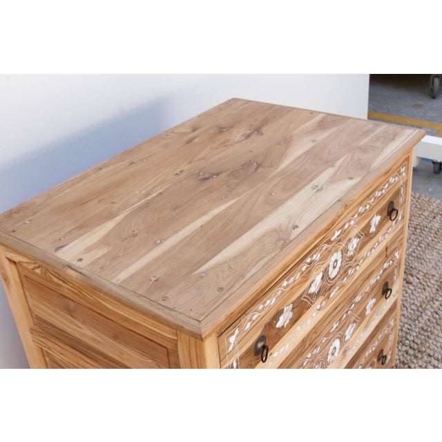 Wood Pair of Reclaimed Teak Mother of Pearl Inlay Dressers For Sale - Image 7 of 12