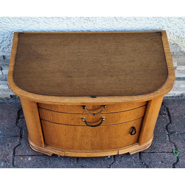 Mid-Century Modern Mid-Century Chest of Drawers in Oak with Drawers, a Door and Tinted Glass Pane, 1950s For Sale - Image 3 of 8