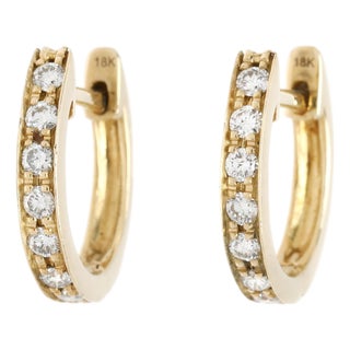 0.28ctw Diamond Huggie Hoops, 18k Yellow Gold, Length .5 In. For Sale