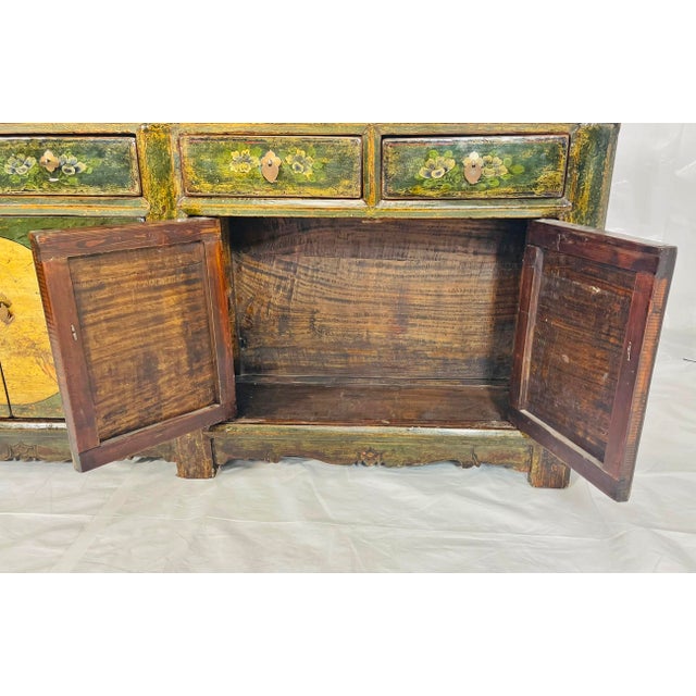 Hand-Painted Asian Cabinet With Circular Medallions & Drawers, 20th Century For Sale - Image 9 of 18