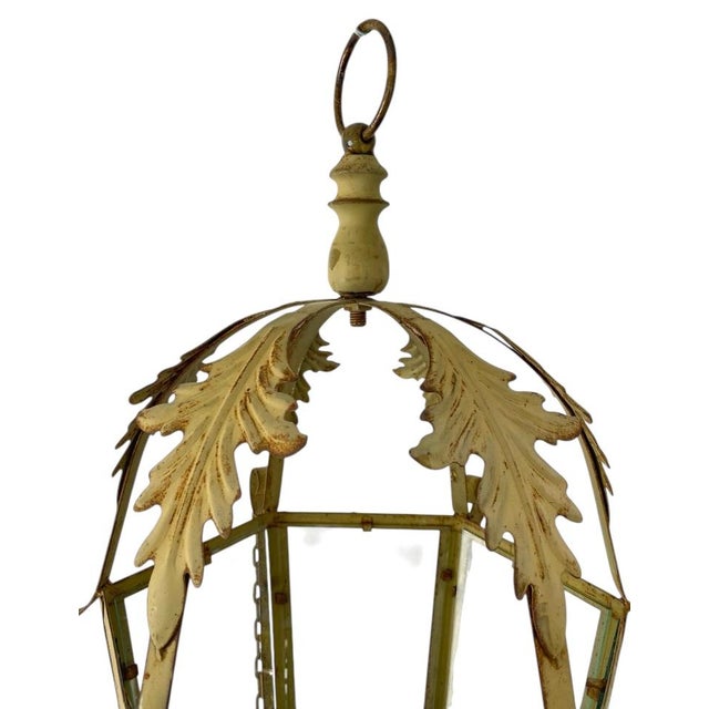 Mid 20th Century Vintage Large Metal & Glass Hanging Candle Lantern For Sale - Image 5 of 6