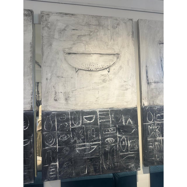 Connie Lloveras Painting Black Ans White Vessel Over Black and White Markings No. 4 For Sale - Image 4 of 5