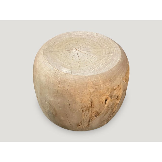 Early 21st Century Andrianna Shamaris Bleached Teak Wood Drum Side Table For Sale - Image 5 of 6