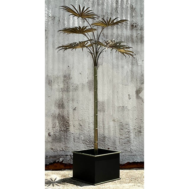 Metal Vintage Coastal Italian Tole Metal Palm Tree For Sale - Image 7 of 8