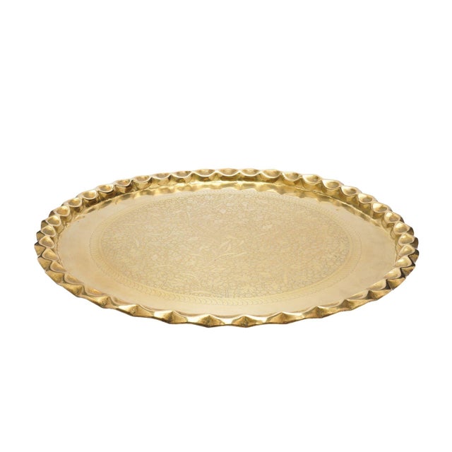 English Large Anglo-Indian Engraved Brass Tray, C. 1920 For Sale - Image 3 of 10