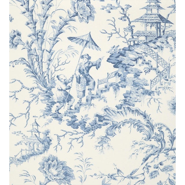 Sample - The House of Scalamandré Pillement Toile Wallcovering, China Blue For Sale