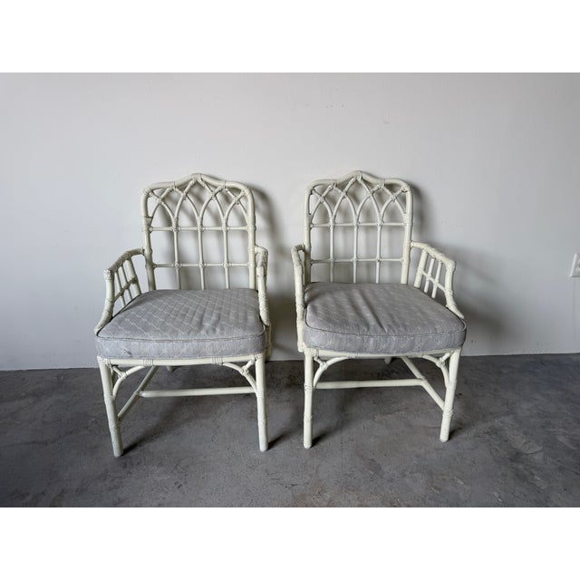 1970's McGuire Palm Beach Coastal - Style White Bamboo & Leather Wrapped Dining Chairs – Set of 6 For Sale - Image 9 of 18