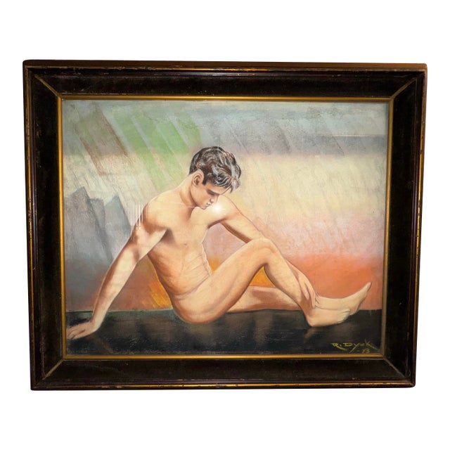 1970s Figurative Male Nude Pastel Drawing From Collection of Seymour Stein For Sale
