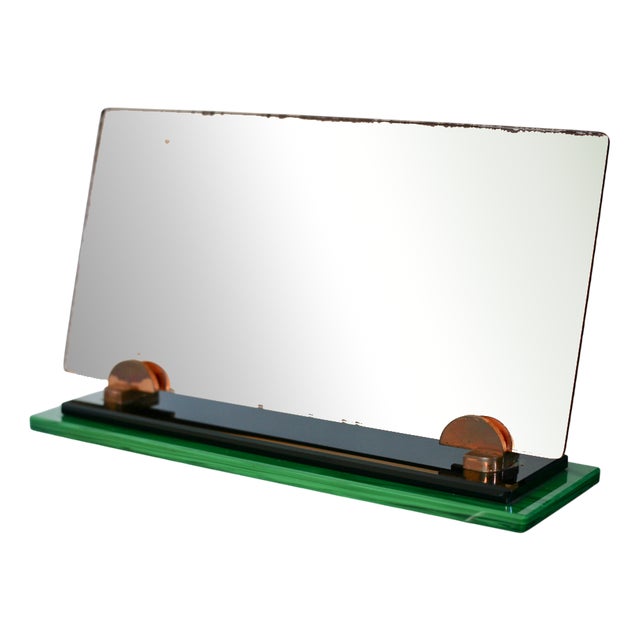 Smoked Mirror, Black Glass and Green Stone Support, France, 1958 For Sale