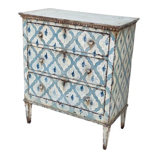 19th Century English Painted Blue Chest of Drawers For Sale